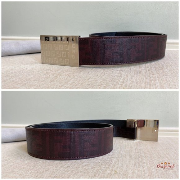 Authentic Fendi Dark Red/Brown Signature FF Reversible Buckle Belt Size 32 - Picture 10 of 12